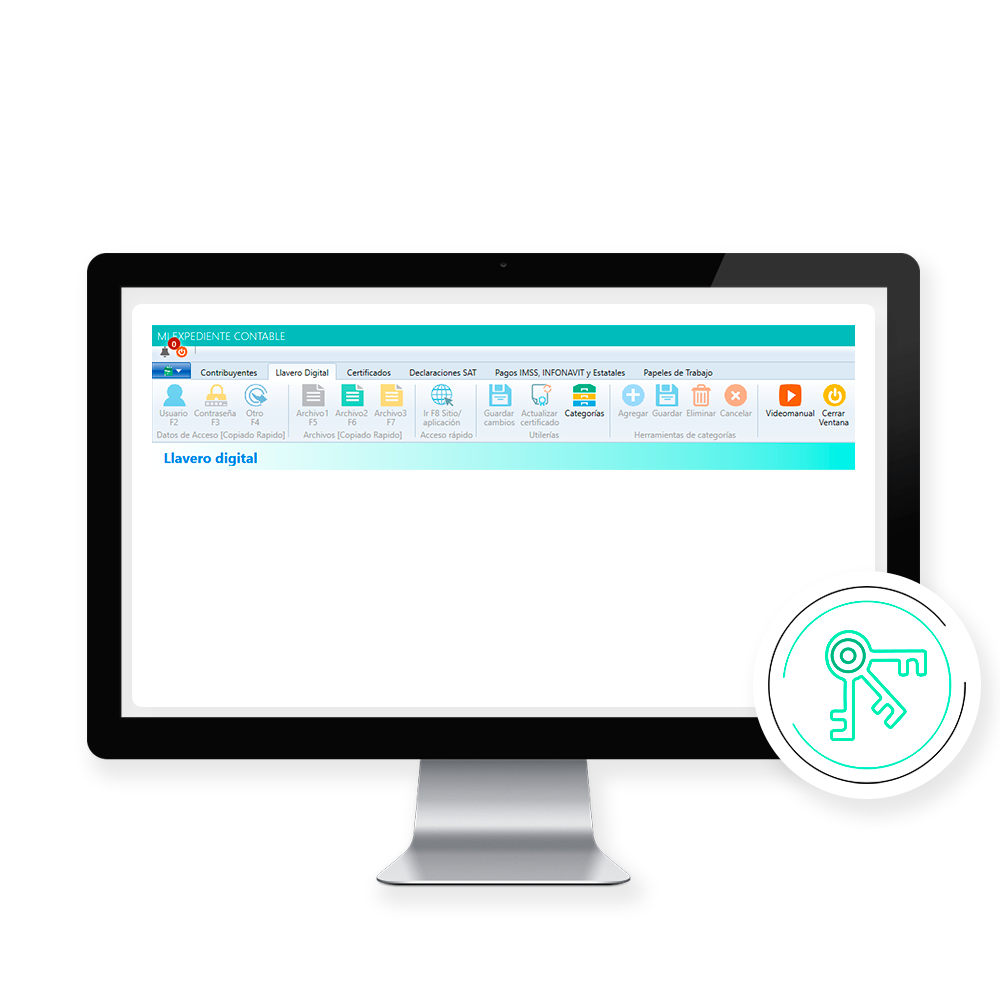 Tablero de herramientas del Llavero Digital de MiExpedienteContable